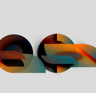 Soyut şekiller örtüşür, dinamik bileşim yaratır. Sıcak, serin renkler harmanlanır, hareket, derinlik izlenimi uyandırır. Minimalist tasarım, modern estetik.