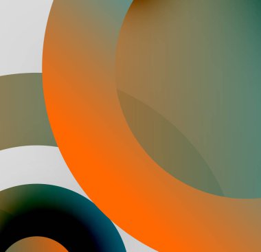 Abstract shapes overlap, creating gradients. Warm orange contrasts cool teal, gray tones present. Minimalist design, modern aesthetic.