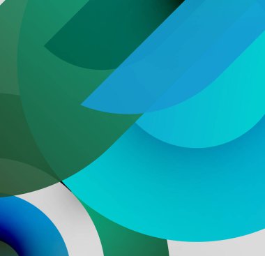 Soyut şekiller örtüşüyor, canlı yeşil, mavi gradyanlar yaratıyor. Minimalist tasarım akıcılığı ve derinliği çağrıştırıyor. Modern estetik.