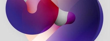 Abstract shapes overlap, creating vibrant purple, red hues. Smooth gradients suggest depth, movement. Minimalist design, modern aesthetic.