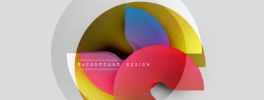 Soyut renkli şekiller örtüşür, dinamik görsel efekt yaratır. Açık gri arkaplan karşıtlık ve modern tasarım ögesi sağlar.