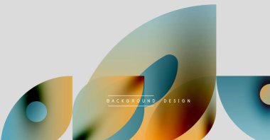 Soyut şekiller örtüşüyor, canlı renk değişimleri yaratıyor. Metin elementli minimalist tasarım. Modern estetik.