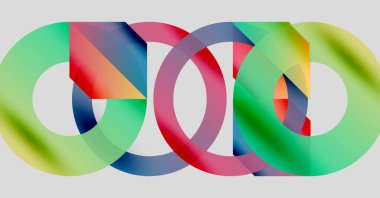 Soyut renkli halkalar örtüşür, dinamik görsel efekt yaratır. Gradyan tonları düzgün bir şekilde harmanlanarak modern tasarımı oluşturur..