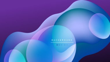Abstract fluid shapes overlap, creating vibrant blue, purple gradients. Dark background emphasizes flowing forms, modern design aesthetic.