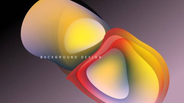 Soyut renkli şekiller örtüşür, dinamik görsel efekt yaratır. Gradyan renkler koyu arkaplana karşı düzgün bir şekilde harmanlanır. Modern tasarım ögesi.