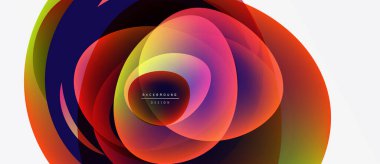 Abstract colorful layers create dynamic circular design. Vivid gradients blend, forming modern background element. Text reads background design.