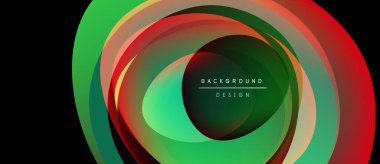 Abstract layers create dynamic circular design. Vibrant colors blend, forming modern visual impact. Minimalist text complements composition.