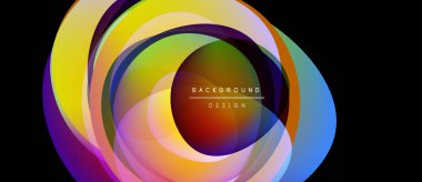 Abstract colorful layers create dynamic circular design. Bright hues blend, forming vibrant visual impact. Modern aesthetic.