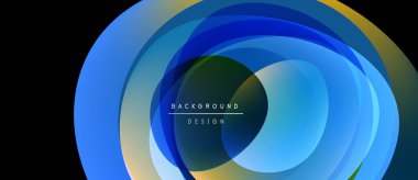 Abstract layers create dynamic circular design. Blue, yellow hues blend, forming modern background element. Text reads background design.