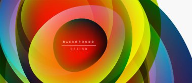 Abstract colorful layers create dynamic circular design. Bright hues blend, forming vibrant visual experience. Modern, energetic composition.