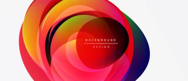 Abstract colorful layers create dynamic circular design. Bright hues blend, forming modern background element. Text reads background design.