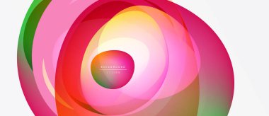 Abstract colorful layers create dynamic circular design. Gradient shades blend, forming fluid shapes, modern aesthetic.