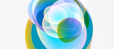 Abstract colorful circles overlap creating dynamic visual effect. Bright gradients blend, forming modern background design.