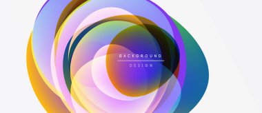 Abstract colorful layers create dynamic circular design. Soft gradients blend, forming modern background element. Minimal text present.