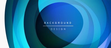Abstract blue layers create dynamic circular design. Text reads background design centered within composition. Modern, sleek aesthetic.