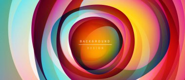 Abstract colorful circles create dynamic background. Concentric layers blend vibrant hues, forming modern design element.