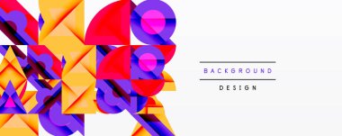 Soyut geometrik şekiller örtüşür, canlı renkli kompozisyon oluşturur. Modern tasarım elementleri dinamik görsel deneyim önerir.