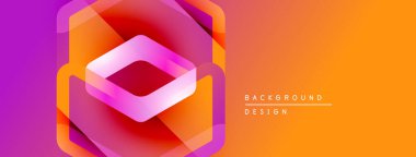 Soyut geometrik tasarım. Canlı renkler harmanlanarak, dinamik görsel efekt yaratır. Turuncu, mor renkler kompozisyona hakim. Modern biçim.