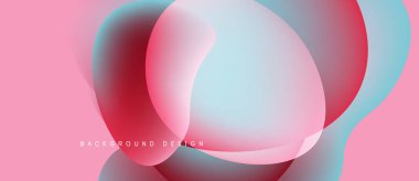 Soyut sıvı şekilleri üst üste binerek canlı pembe, kırmızı ve cyan gradyanlar oluşturur. Modern tasarım dinamik hareket ve pürüzsüz geçişler öneriyor.