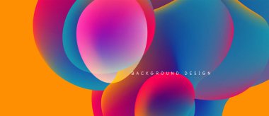 Soyut renkli şekiller örtüşüyor, canlı gradyanlar yaratıyor. Modern tasarım pürüzsüz geçişler, dinamik kompozisyon içerir. Arkaplanda akıcılık ve enerji var..