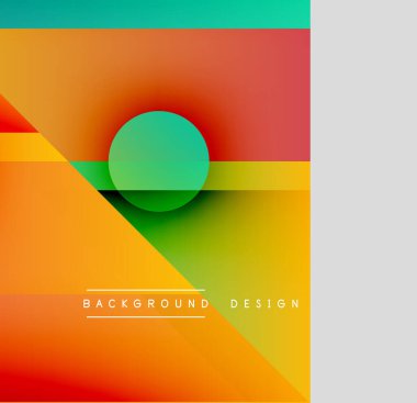 Soyut geometrik bileşim. Canlı gradyanlar, üst üste binen şekiller modern görsel efektler yaratır. Basit tasarım, kalın renkler.