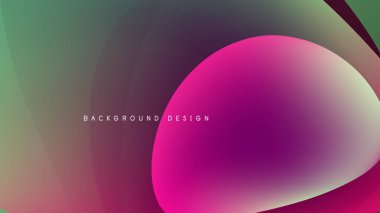 Soyut gradyanlar harmanlanarak sıvı şekiller oluşturur. Pembe merkeze hükmediyor, koyu arkaplanla çelişiyor. Modern tasarım ögesi.