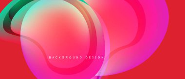 Soyut sıvı şekiller, canlı renklerin karışımı. Kırmızı arkaplan kontrastı sağlar, modern tasarım elemanı. Yumuşak gradyanlar dinamik görsel efekt yaratır.