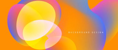 Soyut enerji çemberleri çakışıyor, dinamik eğimler yaratıyor. Turuncu, sarı, mor, mavi renkler kusursuz bir şekilde harmanlanır. Modern tasarım ögesi.