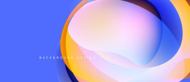 Soyut sıvı şekilleri örtüşür ve canlı renk değişimleri yaratır. Mavi sol tarafa hükmediyor, turuncuya, pembeye, beyaza geçiyor. Modern tasarım ögesi.