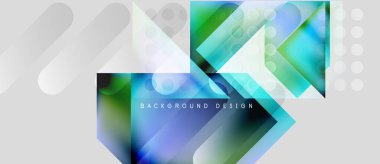 Soyut geometrik tasarım. Mavi, yeşil renkler beyaz şekillerle harmanlanır. Arkaplan ve sunumlar için uygun modern kompozisyon.