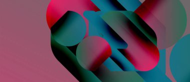 Üst üste binen daireler, canlı renkler içeren soyut kompozisyon. Pembe, deniz mavisi, kırmızı renkler harmanlanarak dinamik görsel efekt yaratır. Yumuşak gradyanlar baskın gelir.