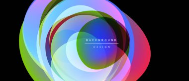 Abstract colorful circles overlap creating dynamic visual effect. Bright gradients blend, forming modern background design.