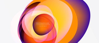 Soyut renkli katmanlar dinamik dairesel tasarım yaratır. Gradyan gölgeler harmanlanarak modern arkaplan ögesi oluşturur. Minimalist metin mevcut.