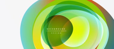 Abstract colorful layers create dynamic circular design. Bright gradients, smooth transitions, modern aesthetic. Text reads background design.