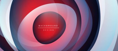 Soyut tasarım konsantrasyon katmanları içerir. Kırmızı, mavi, beyaz renkler dinamik görsel efekt yaratır. Modern, minimalist stil.