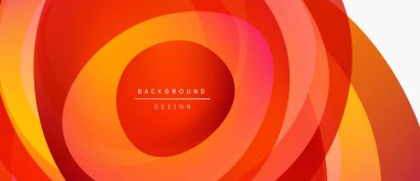 Soyut turuncu katmanlar dairesel tasarım yaratır. Sıcak tonlar kompozisyona hükmediyor, enerji ve hareket izlenimi veriyor. Metin arkaplan tasarımı okur.