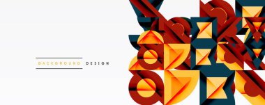 Soyut geometrik desen. Turuncu, kahverengi, donanma şekilleri modern tasarımı oluşturur. Minimalist tarz, temiz çizgiler, parlak renkler.