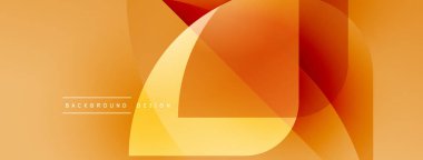Soyut geometrik şekiller örtüşüyor, sıcak turuncu ve sarı renkler oluşturuyor. Modern tasarım enerjiyi, akıcılığı ve karmaşıklığı çağrıştırır..