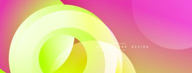 Soyut, canlı katmanlar akışkan şekiller yaratır. Pembe, sarı, yeşil renkler düzgün bir şekilde harmanlanır. Dijital projeler için modern tasarım ögesi.