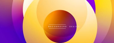 Soyut renkli çemberler dinamik görsel efektler yaratıyor. Renkler mordan sarıya dönüşüyor. Modern tasarım ögesi.