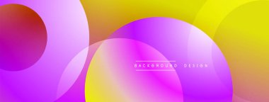 Soyut renkli arkaplan. Üst üste binen daireler dinamik görsel efekt yaratır. Mor, sarı ve kırmızı tonlarda. Modern tasarım ögesi.