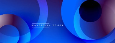 Soyut mavi arkaplan. Üst üste binen daireler dinamik ve modern görsel efektler yaratır. Dereceli gölgeler derinlik ve doku ekler. Minimalist tasarım.