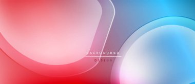 Soyut sıvı şekilleri kırmızı, mavi ve beyaz renkleri harmanlıyor. Modern tasarım nazik kıvrımlar, eğimler, metin örtüsü içerir. Minimalist estetik.