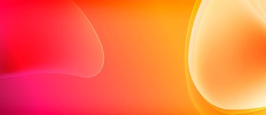 Soyut gradyanlar canlı kırmızıları, portakalları, sarıları harmanlarlar. Düz eğriler dinamik görsel akış yaratır, basit arkaplan.