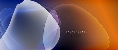 Soyut sıvı şekiller harmanlanarak canlı renk değişimleri yaratır. Tasarımda turuncu, mavi renkler, pürüzsüz geçişler yer alıyor. Minimalist metin mevcut.