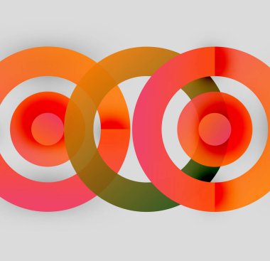 Üst üste binen daireler canlı renk değişimleri yaratır. Turuncu, kırmızı, beyaz, yeşil renkler kusursuz bir şekilde harmanlanır. Soyut tasarım modern estetiği çağrıştırıyor.