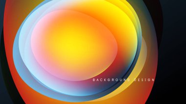 Soyut renkli katmanlar dinamik oval şekil yaratır. Parlak gradyanlar harmanlanarak modern arkaplan tasarımı oluşturur. Canlı renkler koyu uzayın karşıtlığı.