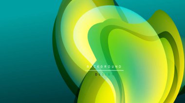 Soyut akışkan şekiller, canlı yeşil, sarı renkler. Karanlık arka plan dinamik görsel kontrastlar yaratır. Modern tasarım ögesi.