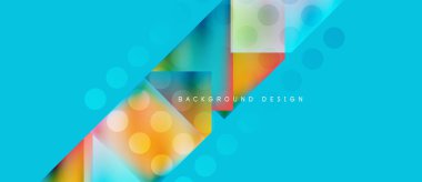 Soyut geometrik şekiller, canlı turkuaz arka planla örtüşür. Modern tasarım renkli kareler, üçgenler, daireler içerir. Metin arkaplan tasarımı okur.