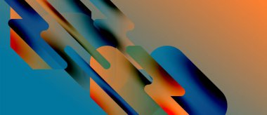 Soyut kompozisyon. Üst üste binen şekiller, canlı renkler, pürüzsüz eğimler dinamik görsel deneyimler yaratır. Modern tasarım elemanları.